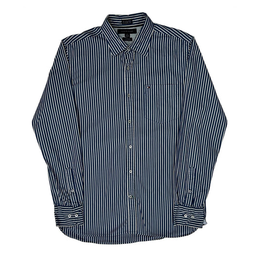Vintage Tommy Hilfiger Striped Shirt - Medium Navy Cotton