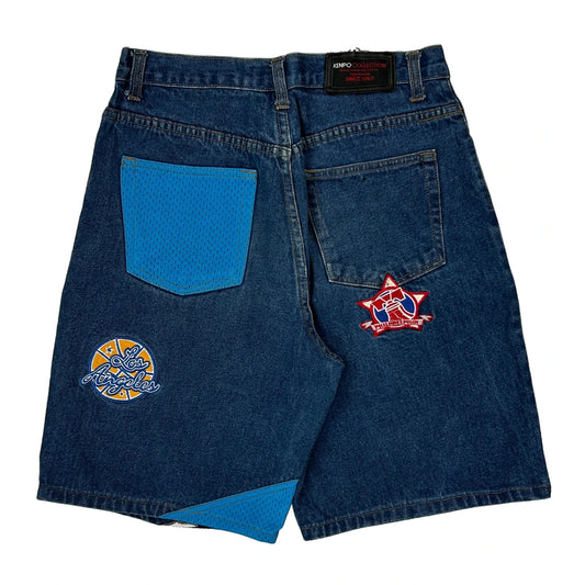 Los Angeles, San Antonio, Brooklyn, Detroit Kenpo Baggy Graphic Denim Shorts - 29W 11L Blue Denim