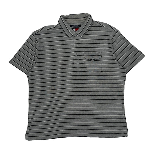 Vintage Tommy Jeans Striped Polo Shirt - Large Grey Cotton
