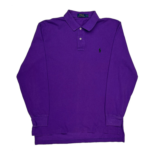 Vintage Polo By Ralph Lauren Long Sleeve Polo Shirt - Large Purple Cotton