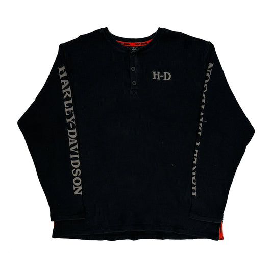 Skull Logo Harley Davidson Graphic Long Sleeve T-Shirt - 2XL Black Cotton