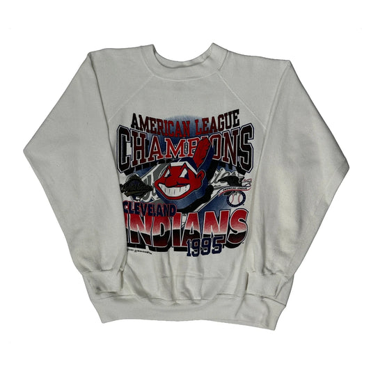 Cleveland Indians 1995 Hanes Graphic Sweatshirt - Large White Cotton Blend