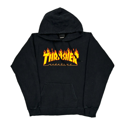 Flame Logo Thrasher Graphic Hoodie - Small Black Cotton
