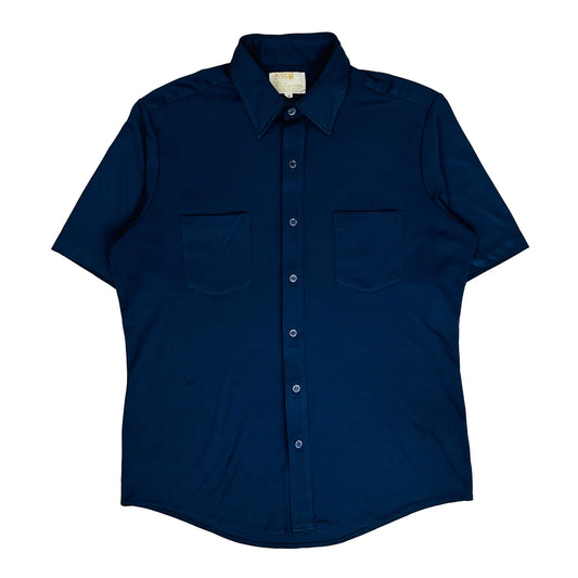80S Unbranded Short Sleeve Shirt - Large Navy Polyester