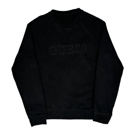 Guess Spellout Sweatshirt - Large Black Cotton Blend