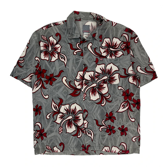 Quiksilver Floral Hawaiian Shirt - Medium Grey Cotton