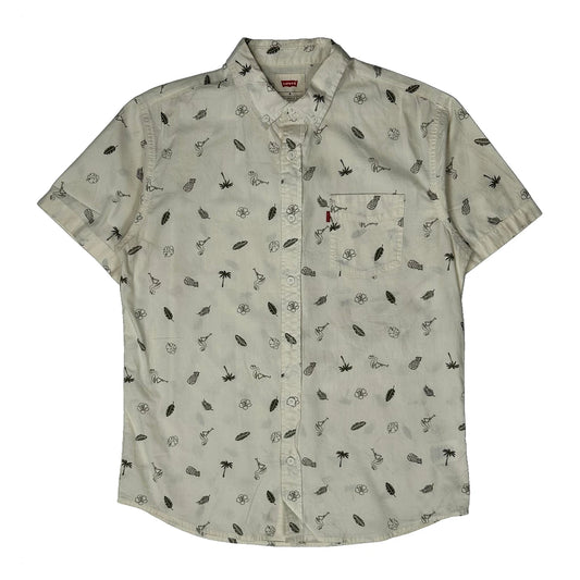 Vintage Levis Floral Hawaiian Shirt - Medium Cream Cotton