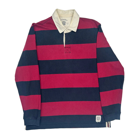 Vintage Eddie Bauer Striped Rugby Shirt - Large Black Cotton