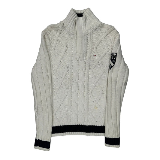 Shield Patch On Sleeve Tommy Hilfiger 1/4 Zip - Medium White Cotton
