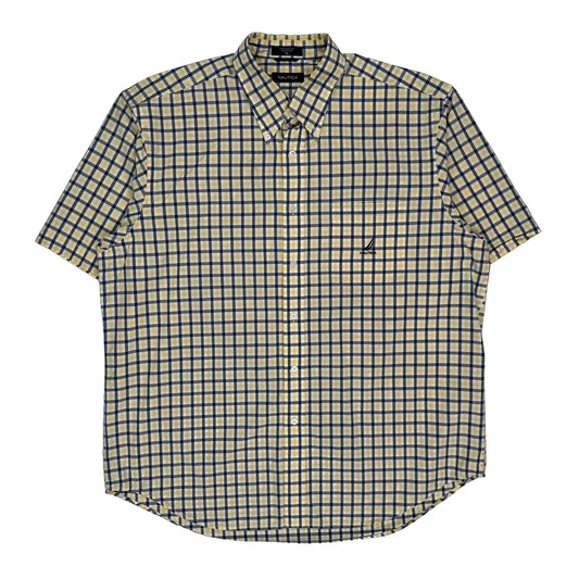 Nautica Checked Short Sleeve Shirt - XL Yellow Cotton