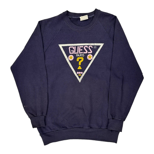 Vintage Guess Sweatshirt - Medium Navy Cotton