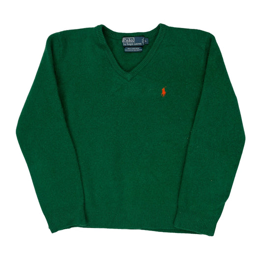 Polo By Ralph Lauren V-Neck Jumper - Large Green Wool