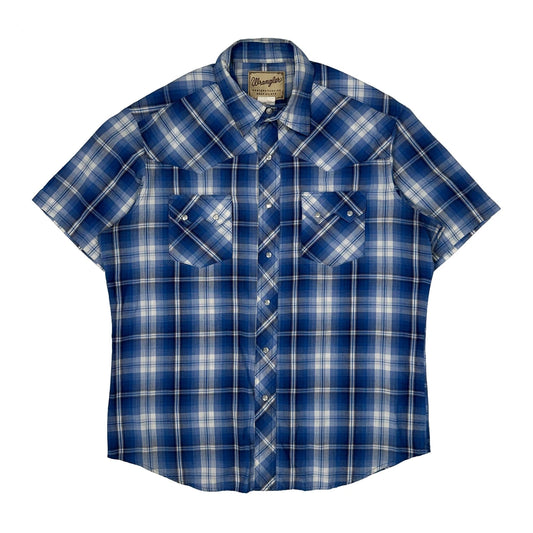 Wrangler Checked Short Sleeve Shirt - Large Blue Cotton