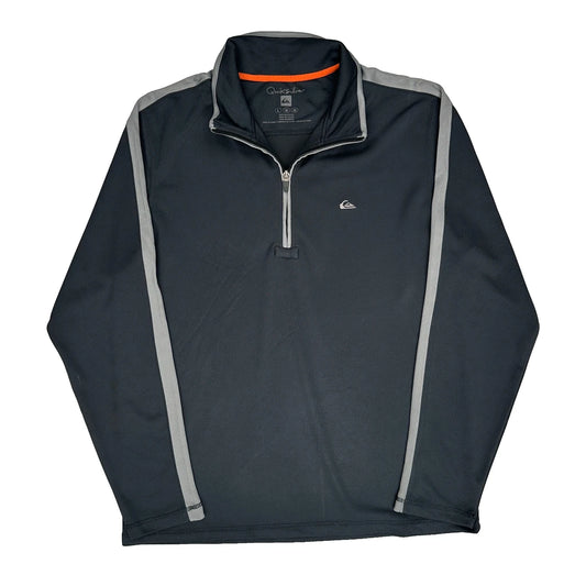 Vintage Quiksilver Graphic 1/4 Zip - Large Black Polyester