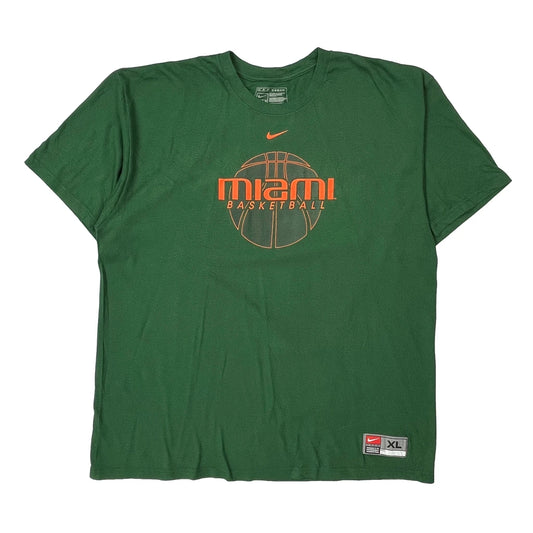 Vintage Miami Basketball Nike Graphic T-Shirt - XL Green Cotton