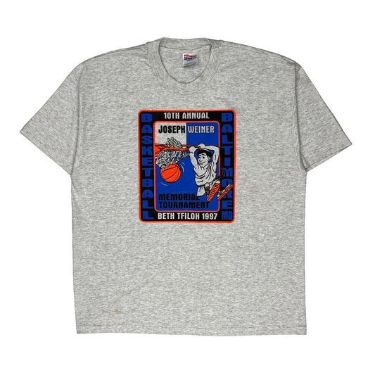 Vintage Basketball Tournament Hanes Single Stitch T-Shirt - XL Grey Cotton Blend
