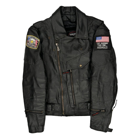 Vintage Patched Unbranded Right To Bear Arms Motorcycle Leather Jacket - Medium Black Leather