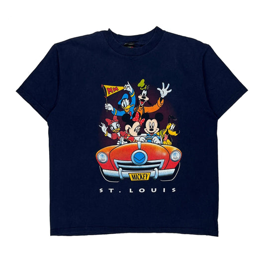 Mickey Mouse And Friends In Car Mickey Unlimited Cartoon T-Shirt - XL Navy Cotton