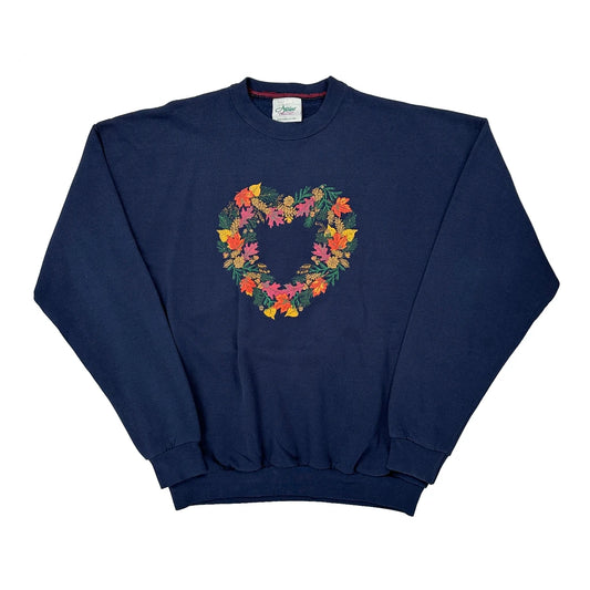 Heart-Shaped Floral Embroidery Artisans Floral Sweatshirt - XL Navy Cotton