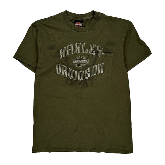 Harley Davidson Graphic T-Shirt - Medium Green Cotton