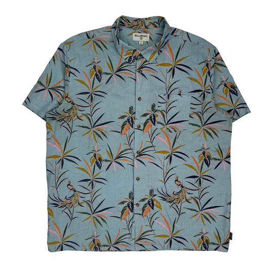 Billabong Floral Hawaiian Shirt - 2XL Blue Cotton