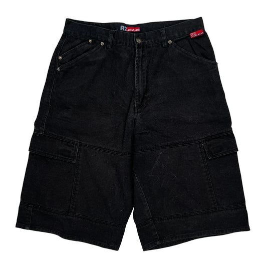 R2 Jeans Hip Hop Cargo Shorts - 32W 12L Black Cotton