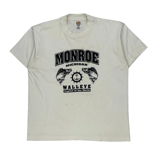 Walleye Capital Of The World Fruit Of The Loom Single Stitch T-Shirt - XL White Cotton Blend