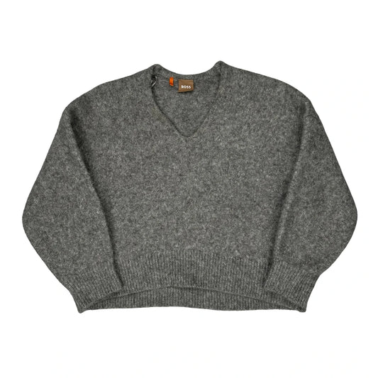 Boss V-Neck Jumper - Medium Grey Wool Blend