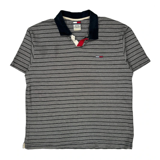 Tommy Jeans Striped Polo Shirt - 2XL Black & White Cotton