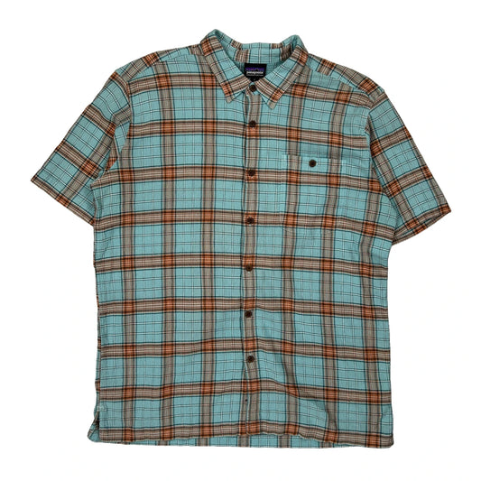 Patagonia Checked Short Sleeve Shirt - Large Blue Cotton