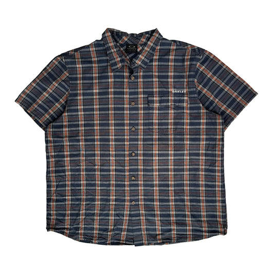Oakley Checked Short Sleeve Shirt - 2XL Blue Cotton