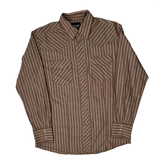 Wrangler Striped Shirt - Large Brown Polyester Blend
