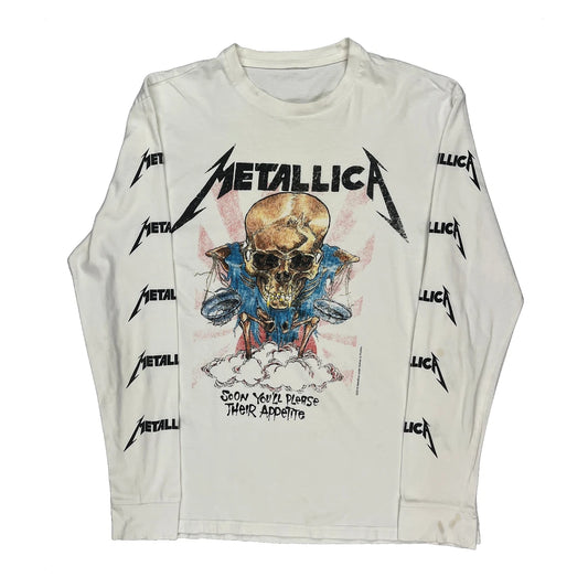 Soon You'Ll Please Their Appetite Metallica Band Long Sleeve T-Shirt - Medium White Cotton