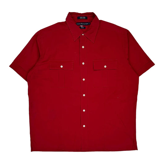 Tommy Hilfiger Short Sleeve Shirt - Large Red Cotton