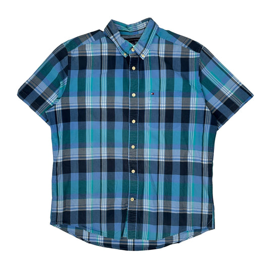 Tommy Hilfiger Checked Short Sleeve Shirt - Large Blue Cotton