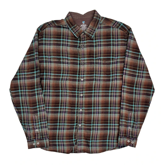 Vintage Kuhl Checked Flannel Shirt - XL Brown Cotton Blend