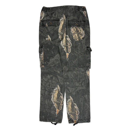 Mossy Oak Camo Cargo Trousers - 29W 31L Acid Wash Cotton Blend
