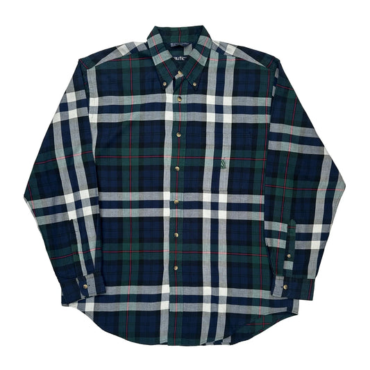 Nautica Checked Shirt - Large Green Cotton