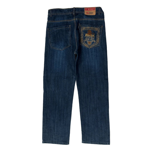 Embroidered Diesel Relaxed Straight Jeans - 32W UK 12 Dark Wash Denim