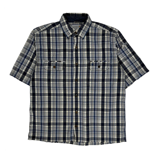 Carhartt Checked Short Sleeve Shirt - Medium Blue Cotton