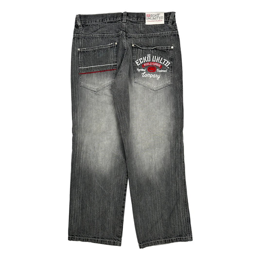 Ecko Unltd Graphic Jeans - 34W 30L Grey Cotton