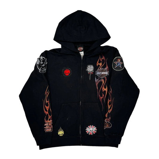 Custom Patches Grand Canyon Harley Davidson Graphic Hoodie - Large Black Cotton Blend
