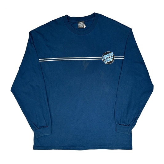 Santa Cruz Striped Long Sleeve T-Shirt - XL Navy Cotton