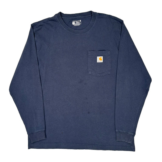 Carhartt Long Sleeve T-Shirt - Large Navy Cotton