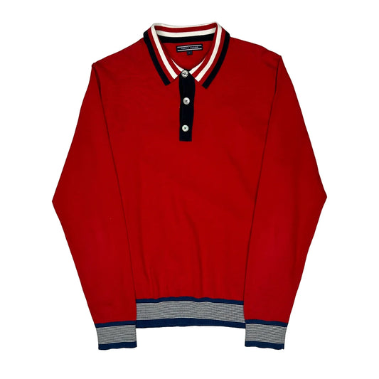 Vintage Tommy Hilfiger Striped Jumper - Large Red Cotton