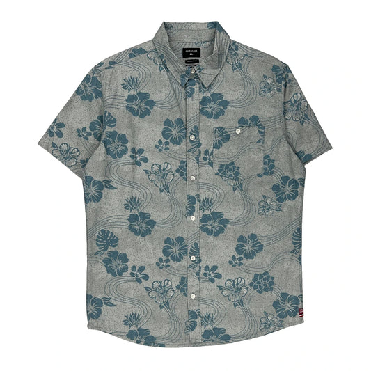 Quiksilver Floral Hawaiian Shirt - Medium Blue Cotton
