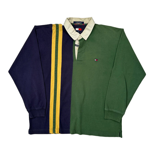 Tommy Hilfiger Striped Rugby Shirt - 2XL Green Cotton