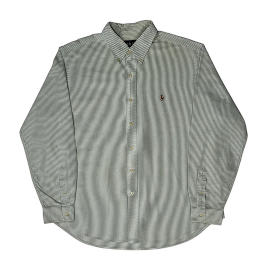 Classic Fit Polo By Ralph Lauren Striped Shirt - XL Green Cotton