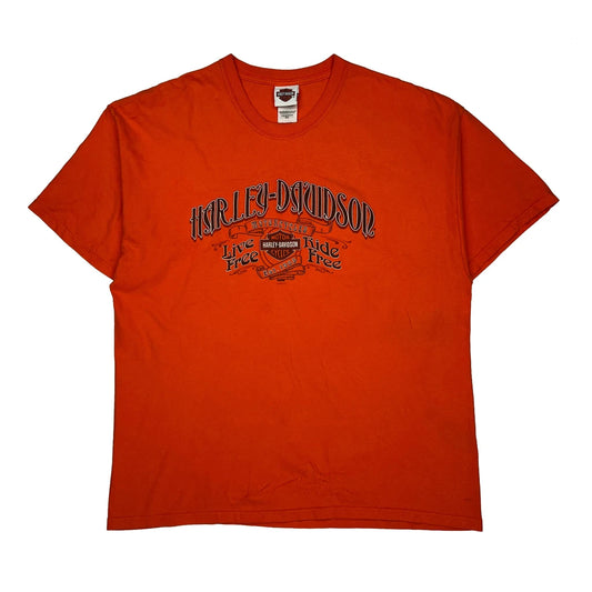Live Free Ride Free Harley Davidson Graphic T-Shirt - 2XL Orange Cotton
