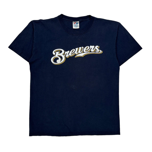 Brewers Majestic Mlb T-Shirt - Large Navy Cotton